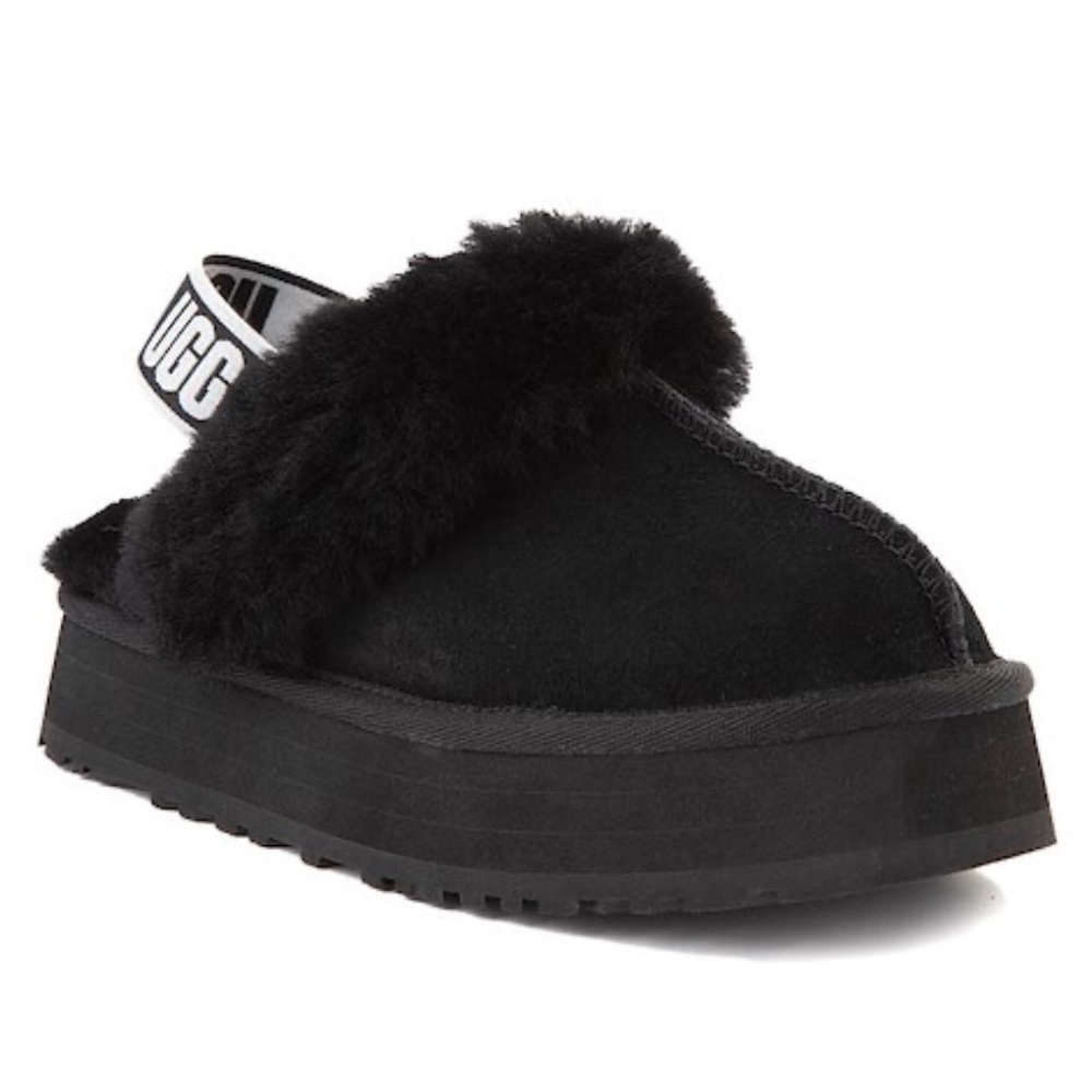 UGG Black Fluffy Slingback Sandals